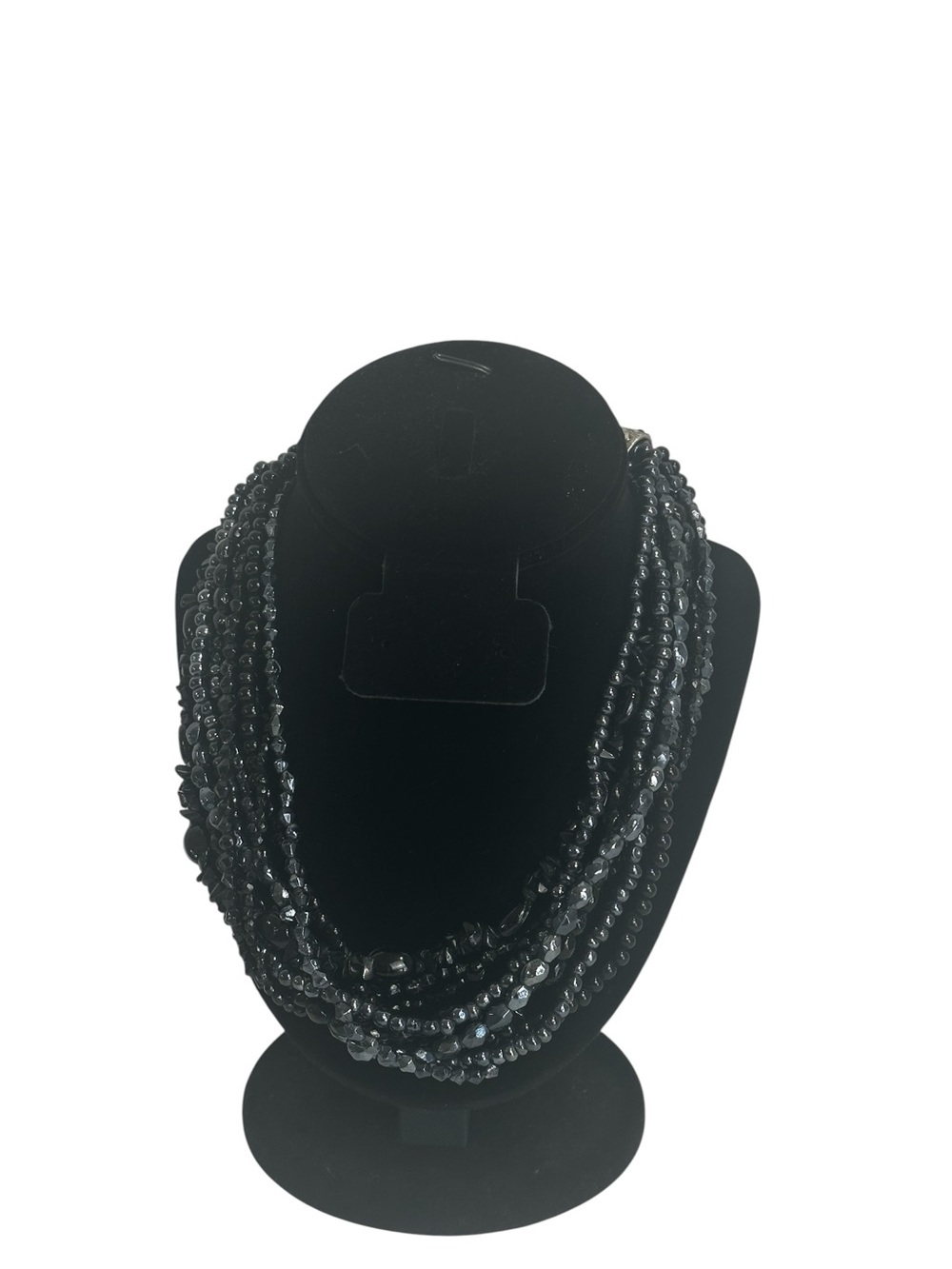 Chico’s Black Multi Strand Beaded Statement Necklace Goth Boho Y2K Layered